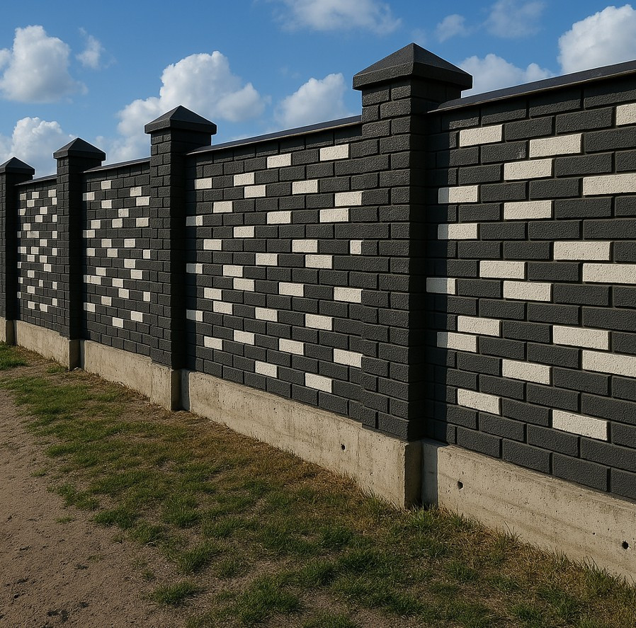 Облицювальна цегла для паркану LAND BRICK колота чорна та біла