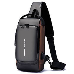 Чоловіча сумка через плече з USB-роз'ємом та кодовим замком, 32х16см, Темно-сірий / Водонепроникна сумка слінг