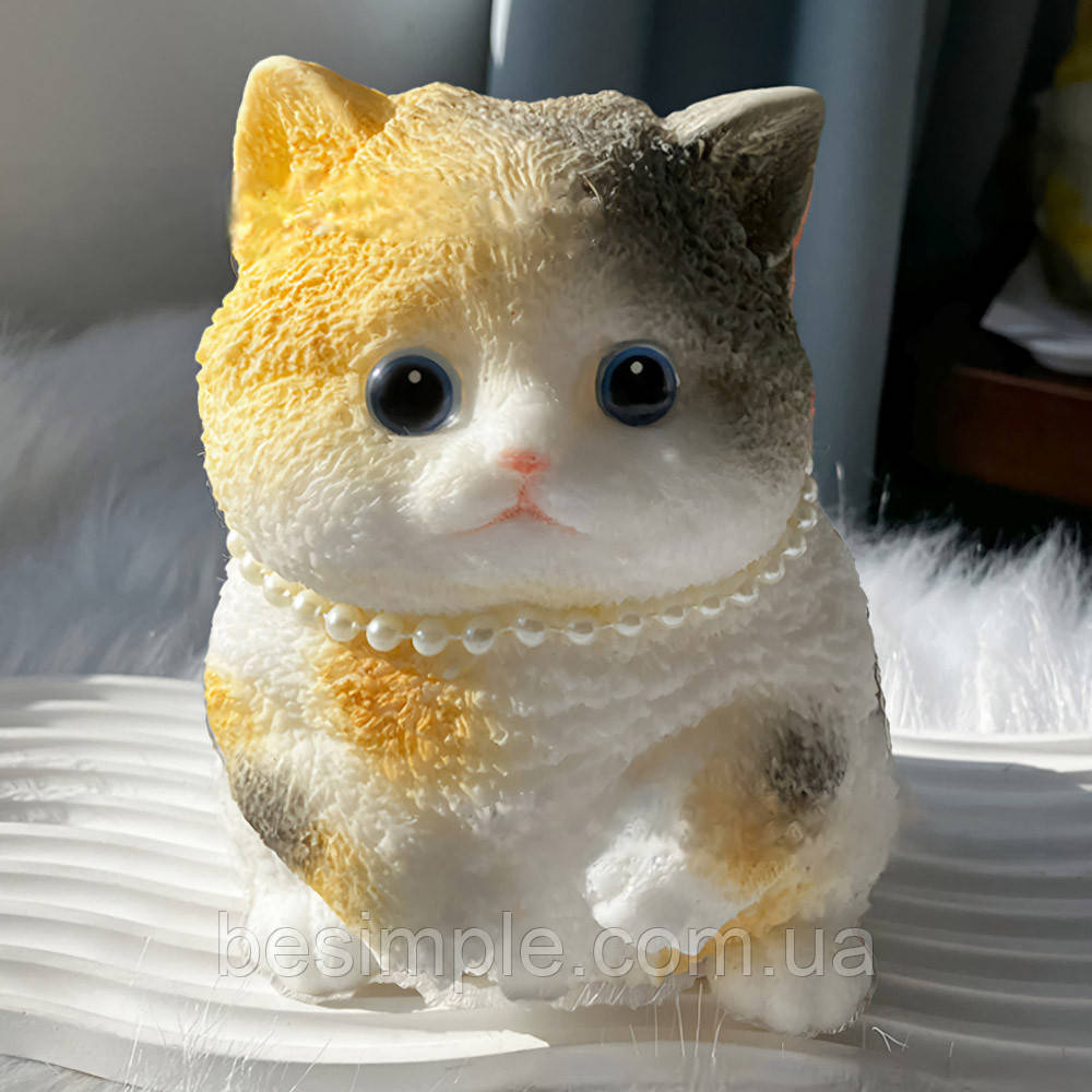 Іграшка антистрес Пухнастий котик 18 см, Триколірний / Великий таба котик / Сквіш кіт / Котик антистрес, фото 1