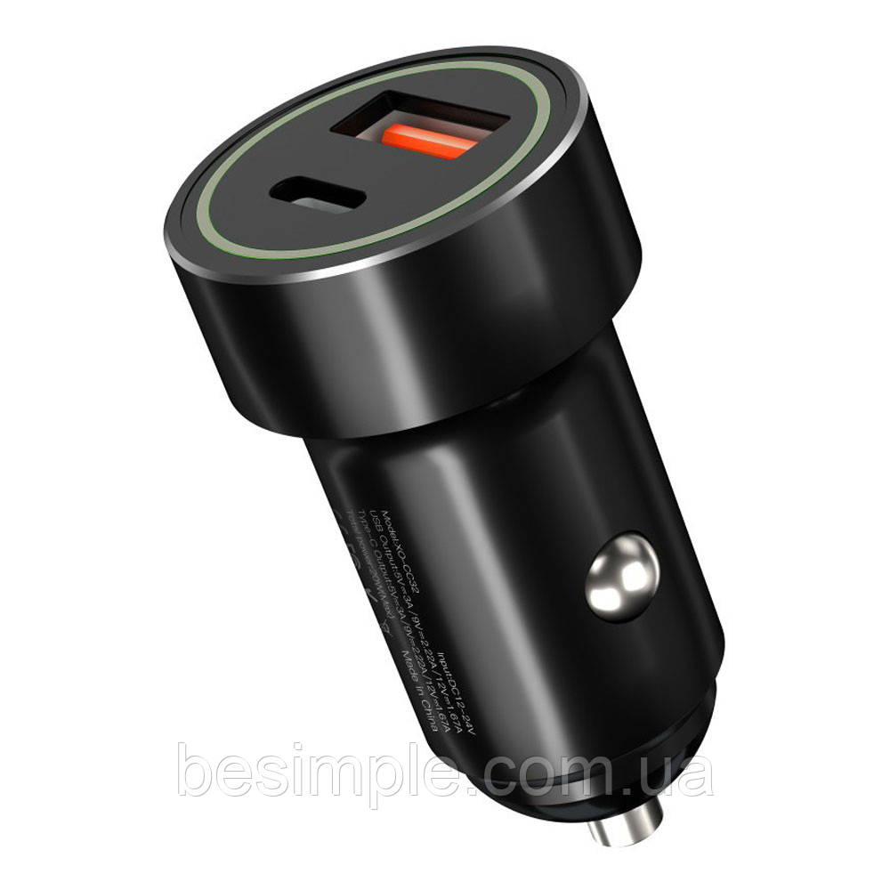 Автомобільний зарядний пристрій 20W, USB, Type-C, XO CC32 / Зарядка в прикурювач / Адаптер автомобільний