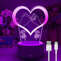 3D нічник Серце на батарейках і USB, 21х11см / 3D світильник / led світильник / Настільна 3д лампа