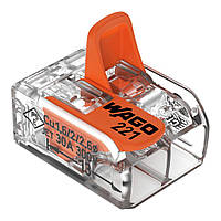 WAGO 221-612 (2 дроти х до 6 мм2, 41 А з натискним важелем), клема сполучна, клемник, ваго