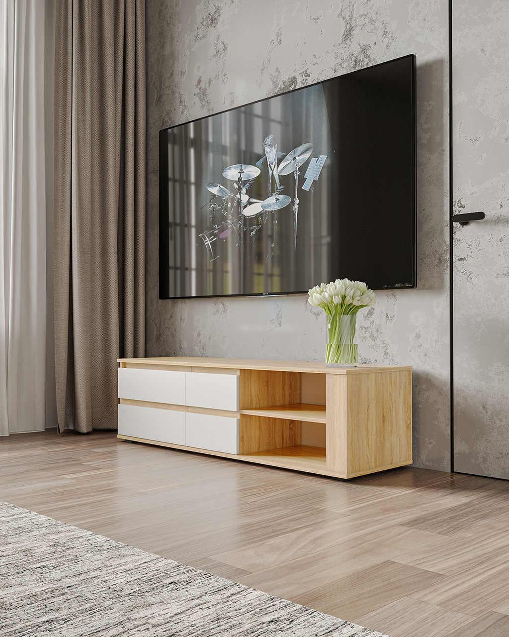 Тумба під ТВ Moreli T205 Дуб сонома + Білий 150х45х43 см