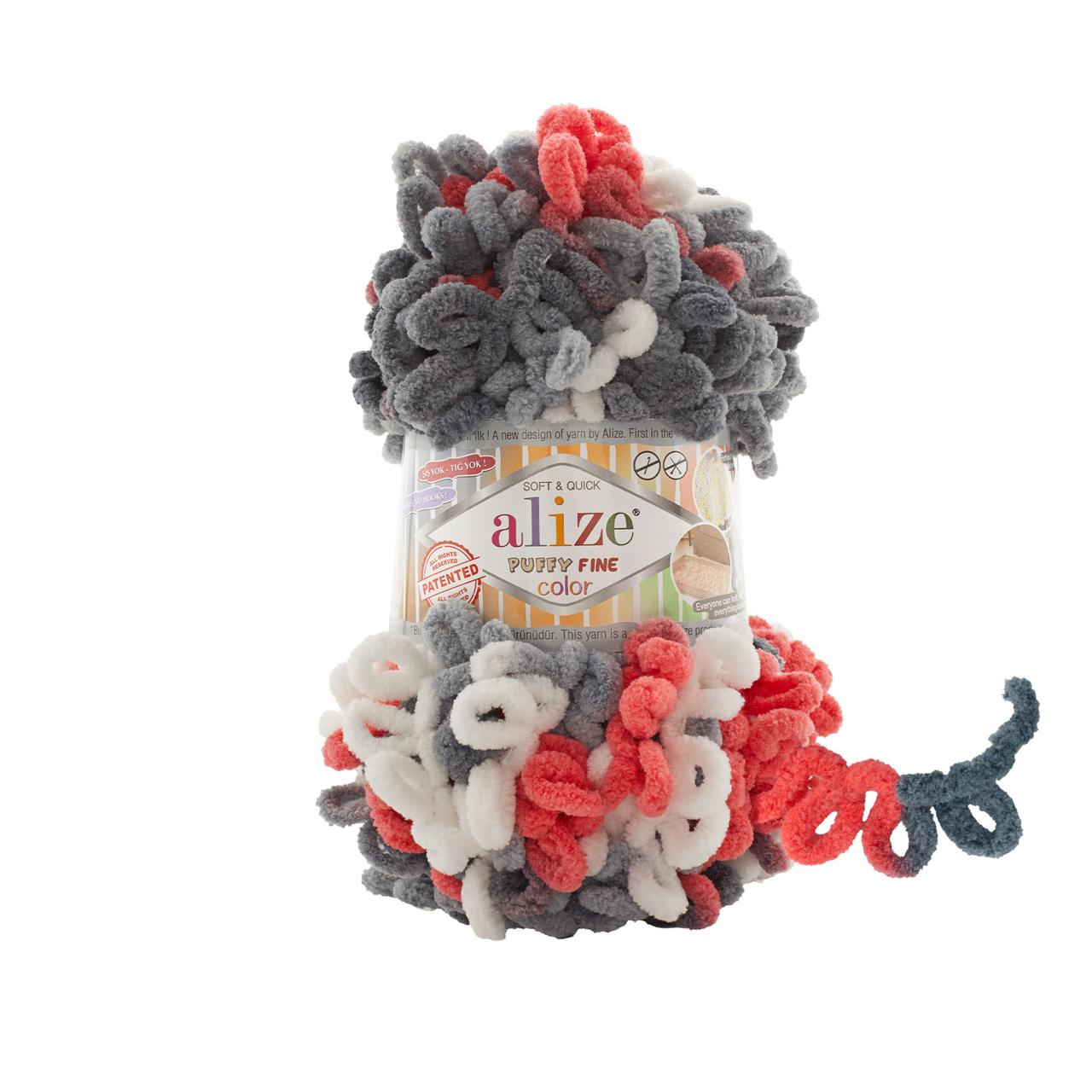 Нитки пряжа для в'язання велюрова плюшева петлями PUFFY FINE COLOR Паффи Файн Колор № 6518