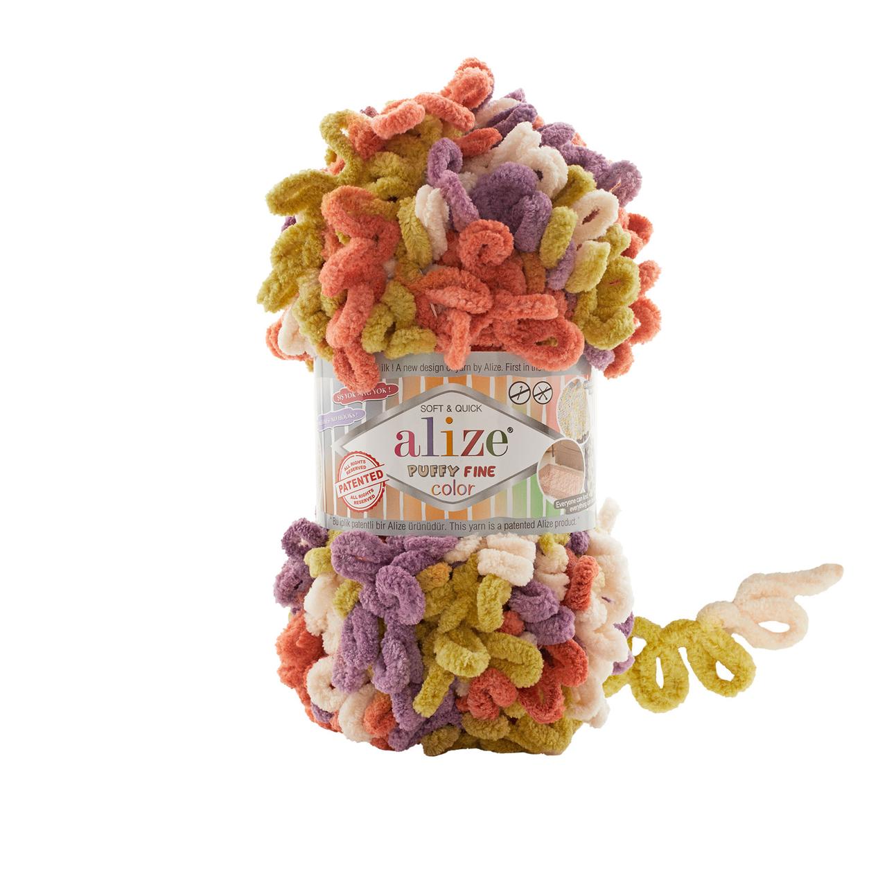 Нитки пряжа для в'язання велюрова плюшева петлями PUFFY FINE COLOR Паффи Файн Колор № 6519