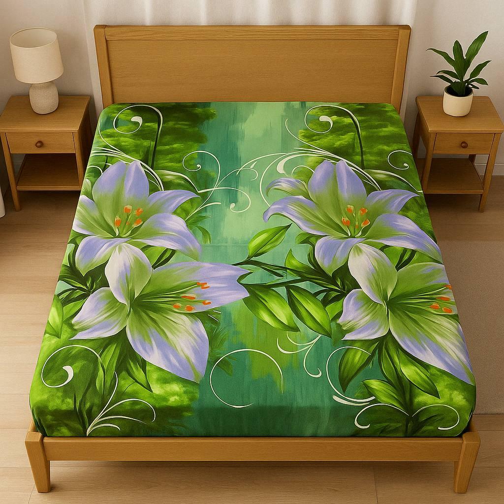 Простирадло на резинці двоспальне "Лілія" | Бязь 180х200 см, фото 1