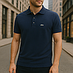 Чоловіча темно-синя футболка-поло Lacoste з преміальної тканини лакоста з вишитим логотипом, фото 3