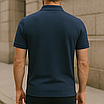 Чоловіча темно-синя футболка-поло Lacoste з преміальної тканини лакоста з вишитим логотипом, фото 4