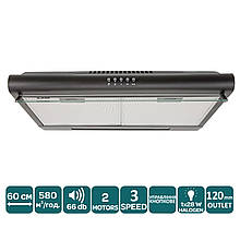 Двомоторна витяжка чорна плоска Ventolux ROMA 60 BK 2M LUX