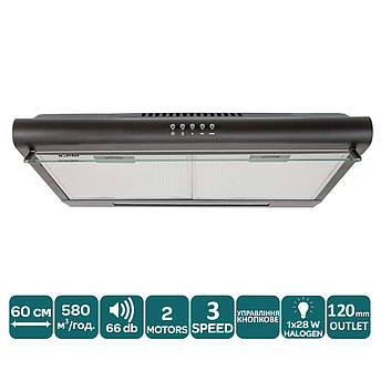 Двомоторна витяжка чорна плоска Ventolux ROMA 60 BK 2M LUX, фото 1