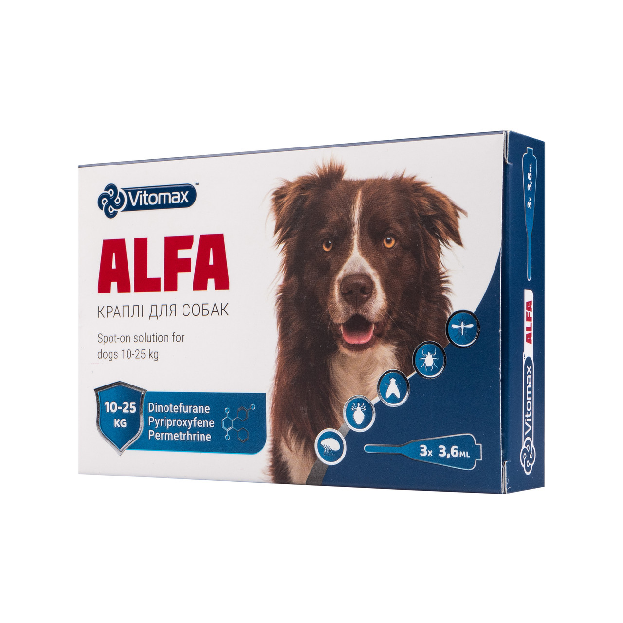 Протипаразитарні краплі Alfa Vitomax на холку для собак 10-25 кг, 3,6 мл (3 піпетки)
