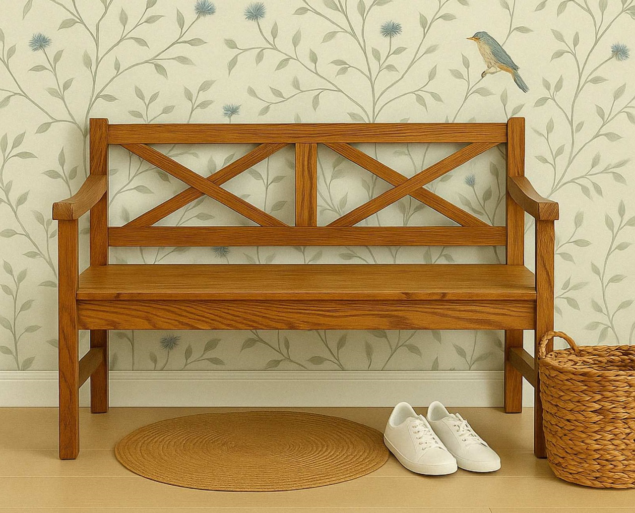 Банкетка дерев'яна зі спинкою без оббивки для передпокою Прованс РКБ-Меблі, колір на вибір