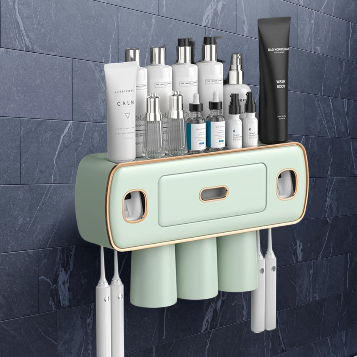 Настінний тримач-дозатор для зубної пасти та щіток Toothbrush Holder з 3 стаканами TO-11