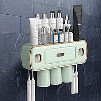 Настінний тримач-дозатор для зубної пасти та щіток Toothbrush Holder з 3 стаканами TO-11