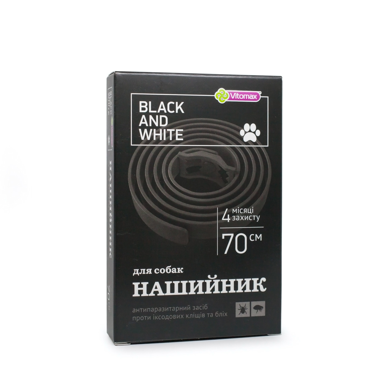 Протипаразитарний нашийник Black&White Vitomax для великих порід собак, білий (70см)