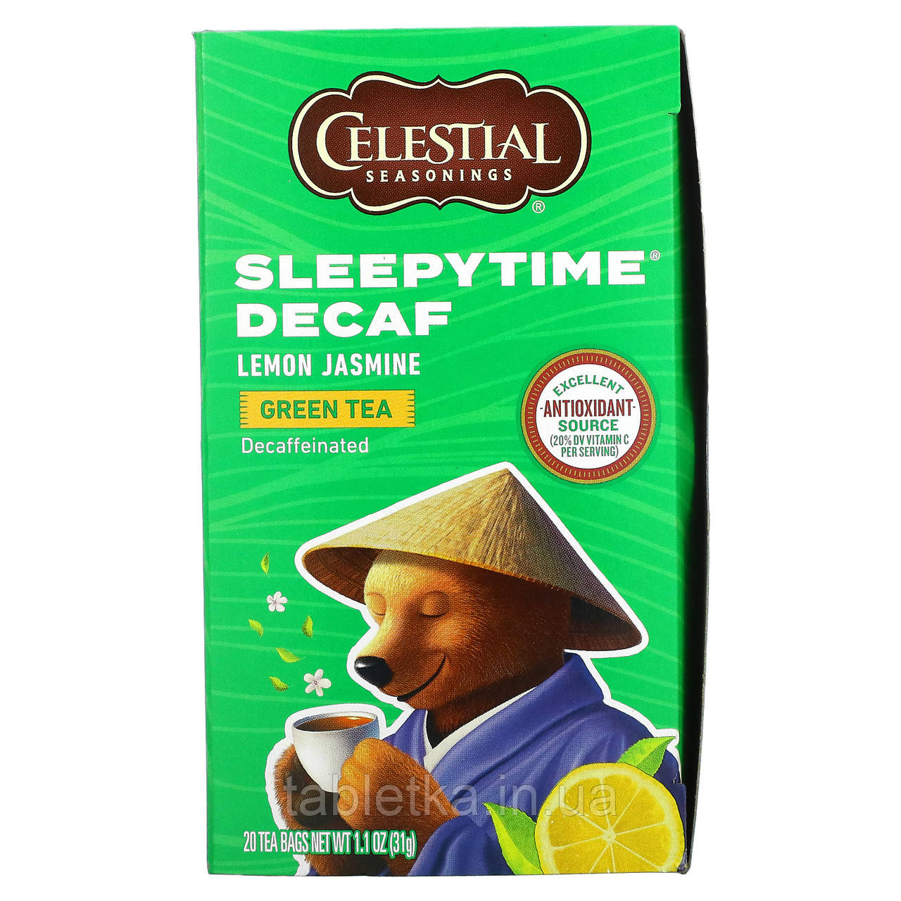 Celestial Seasonings, Sleepytime, зелений чай, зі смаком лимона та жасмину, без кофеїну, 20 чайних пакетиків,