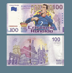 Сувенірна банкнота 100 Euro євро "Кріштіану Роналду" (синя футболка). Китай