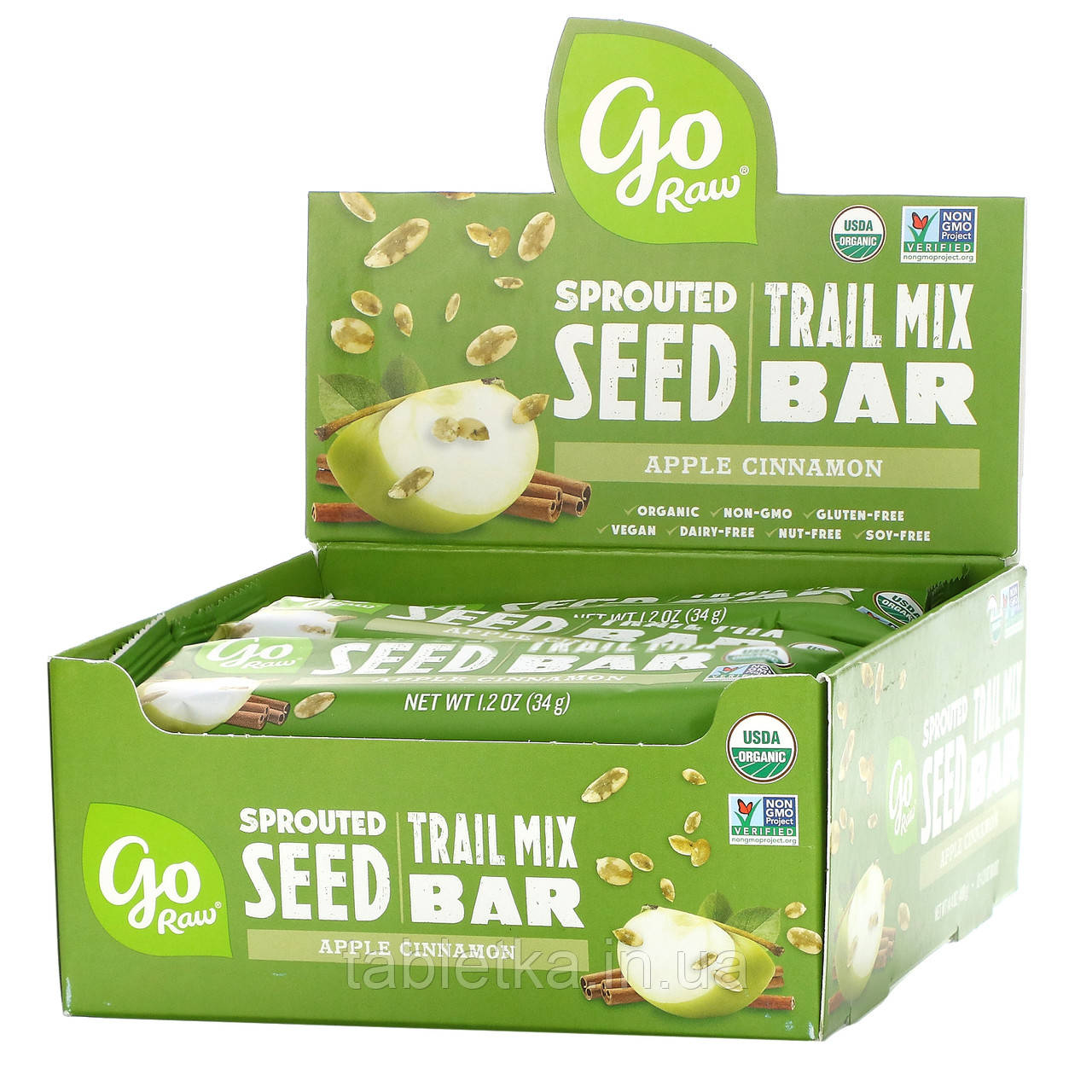 Go Raw, Батончик Sprouted Seed Trail, яблуко та кориця, 12 батончиків, 34 г (1,2 унції)