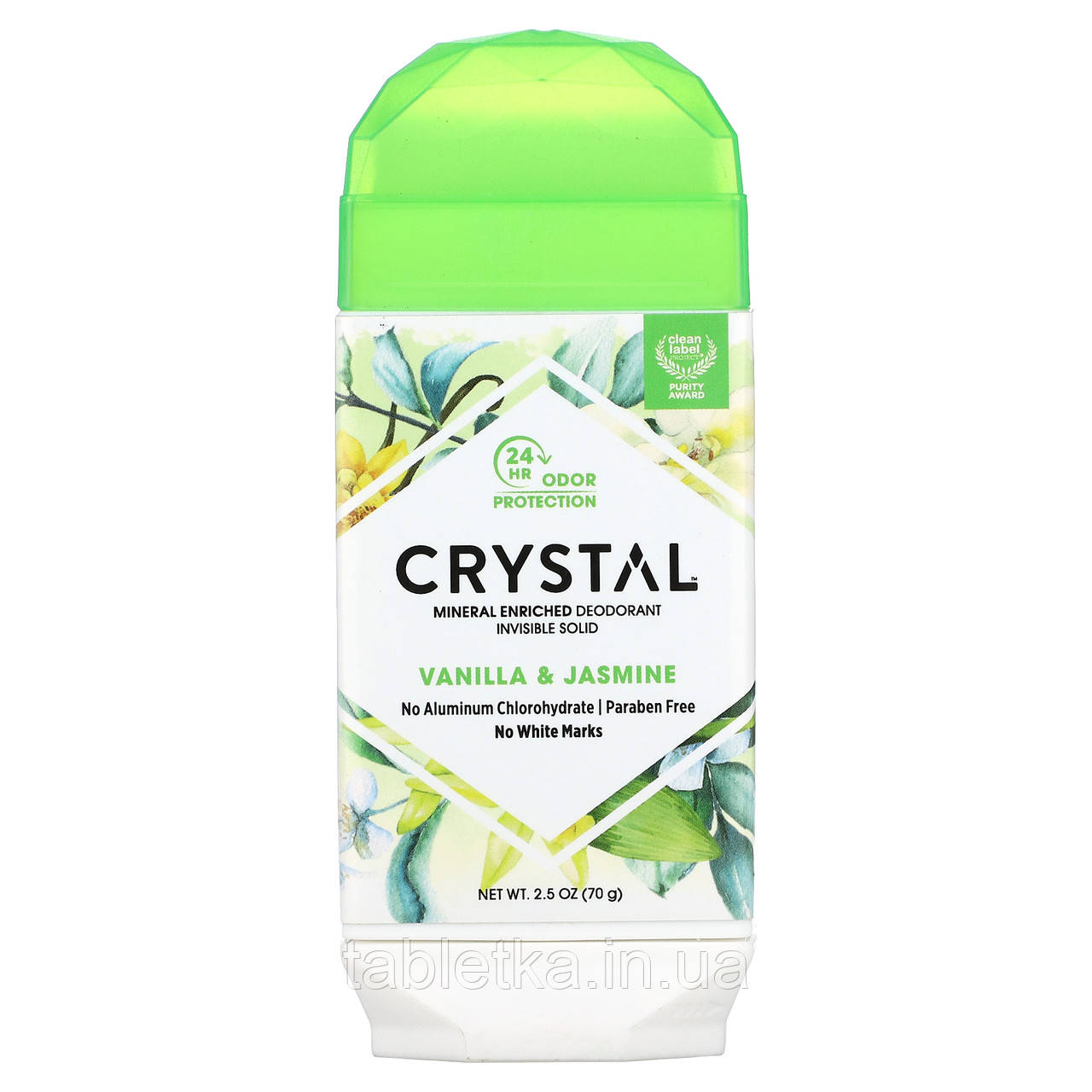 Crystal Body Deodorant, збагачений мінералами дезодорант, невидиме тверда речовина, ваніль і жасмин, 70 г