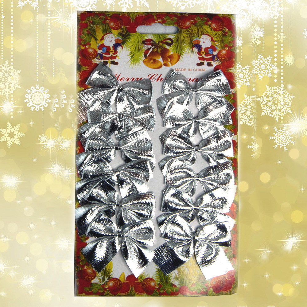 Новорічний декор Бантики (уп 12шт) срібний, фото 1