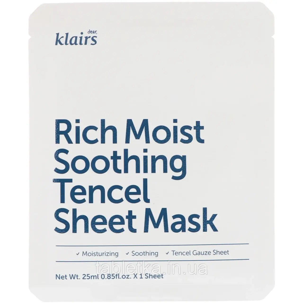 Dear, Klairs, Rich Moist Soothing Tencel, тканевая маска, 1 шт., 25 мл (0,85 рідк. унції)