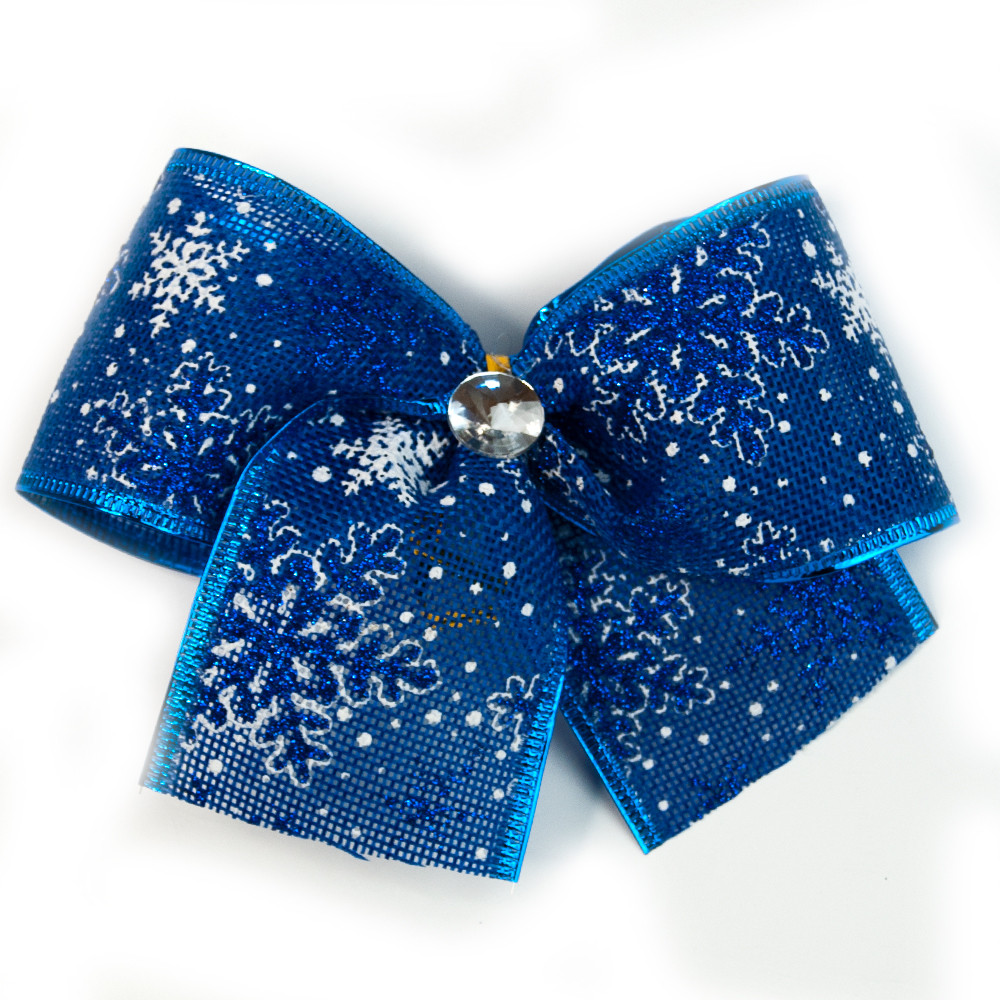 Бант різдвяний зі сніжинками синій 1шт 11984, фото 1