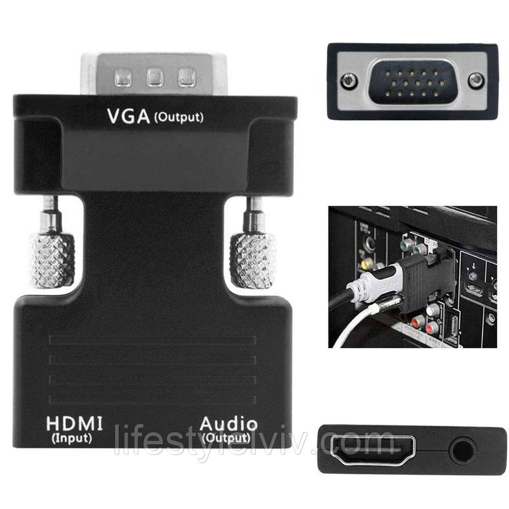 Переходник с HDMI на VGA 2в1, со звуком, Full HD / / Адаптер HDMI (мама) VGA (папа), фото 1