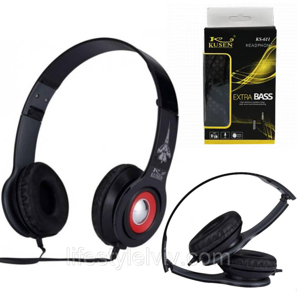 Навушники MDR KS-611, з мікрофоном, Чорні / Накладні навушники для комп'ютера / Ігрові навушники, фото 1