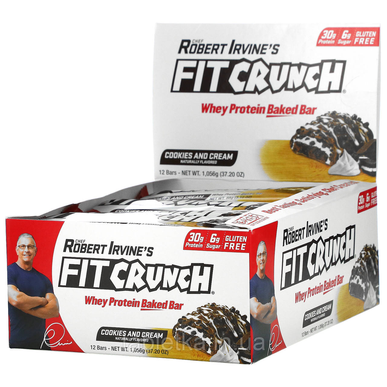 FITCRUNCH, батончик із термообробленим сироватковим протеїном, печиво та вершки, 12 батончиків по 88 г