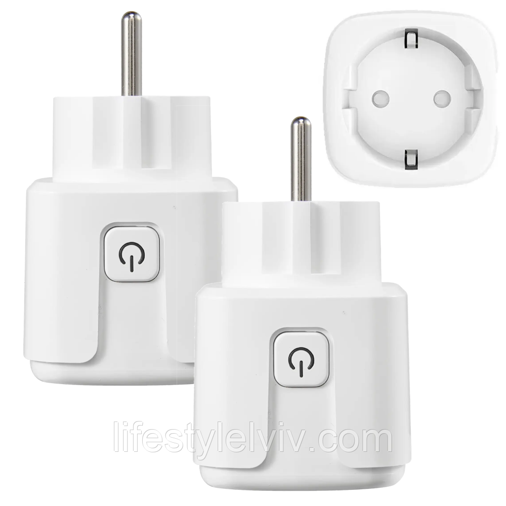 Комплект 2шт Розумна WiFi розетка 20А з лічильником, Tuya Smart 4400Вт, Біла / Вай фай розетка з керуванням телефоном, фото 1