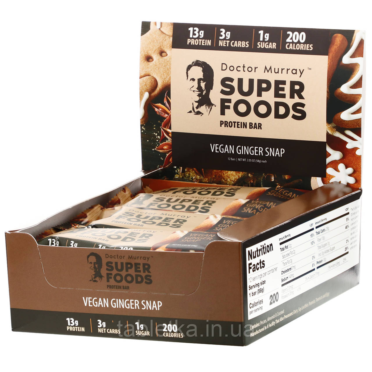 Dr. Murray's, Superfoods Protein Bars, Vegan Ginger Snap, 12 Bars, 2.05 oz (58 g) Each (Discontinued Item)