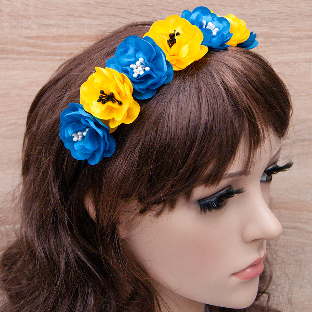 Український віночок квітковий на обідку 12200 з тичинками (синій з жовтим), фото 1