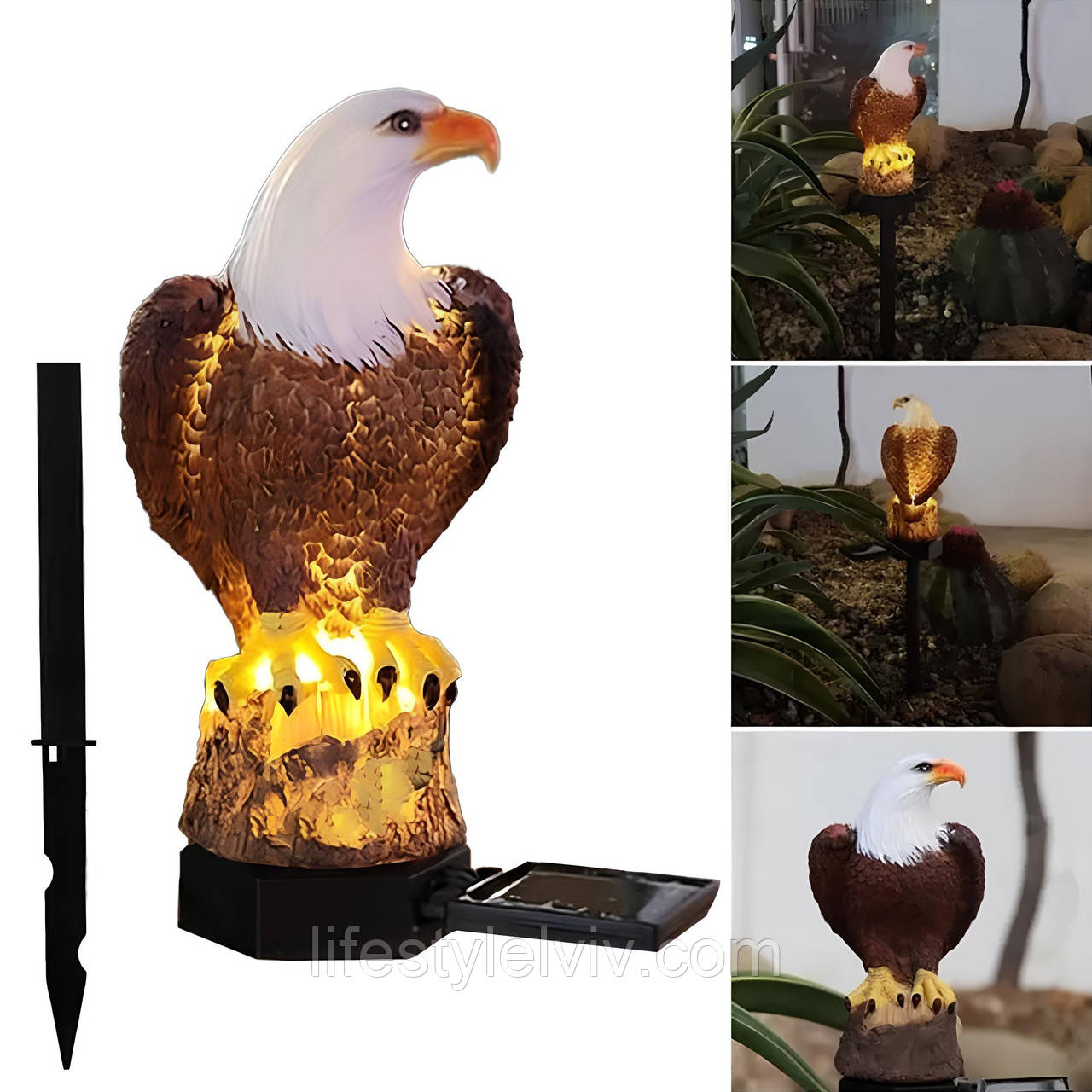 Садовий світильник на сонячній батареї 43,8см (1шт) Орел / Декоративне освітлення саду / Лед ліхтар для саду, фото 1