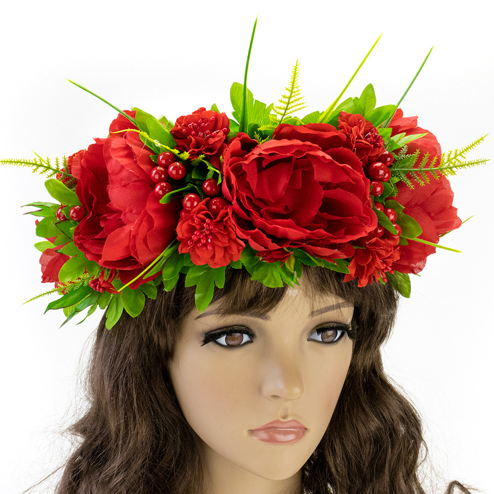 Український віночок об'ємний зі стрічками на голову на голову Яніна 13089, фото 1