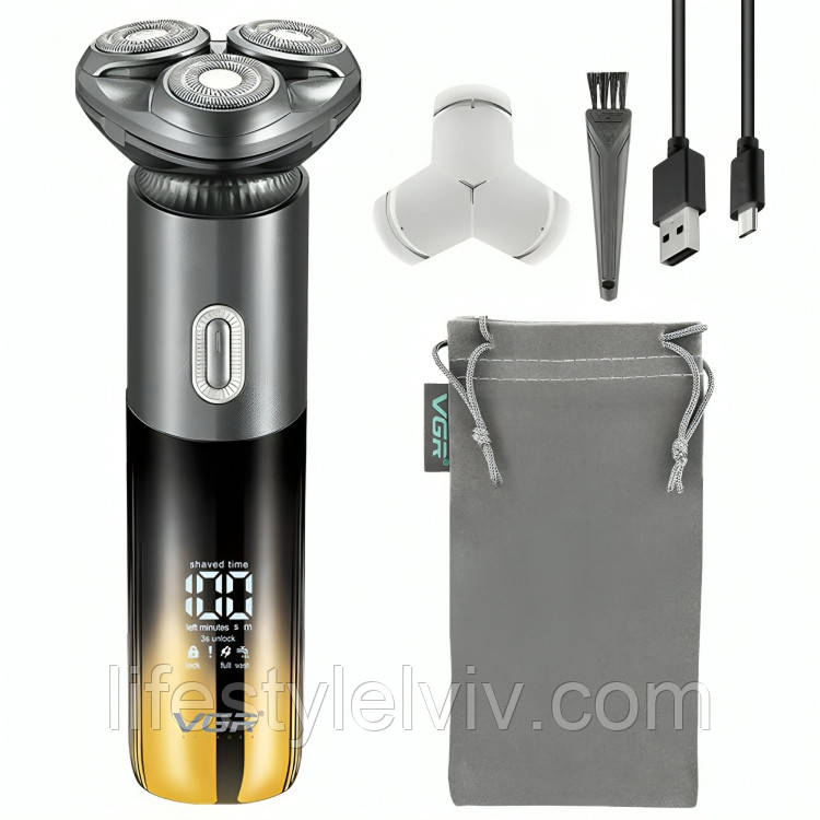 Акумуляторна електробритва 1200мАч, від USB, VGR V392 / Електрична бритва для обличчя / Бритва для бороди, фото 1