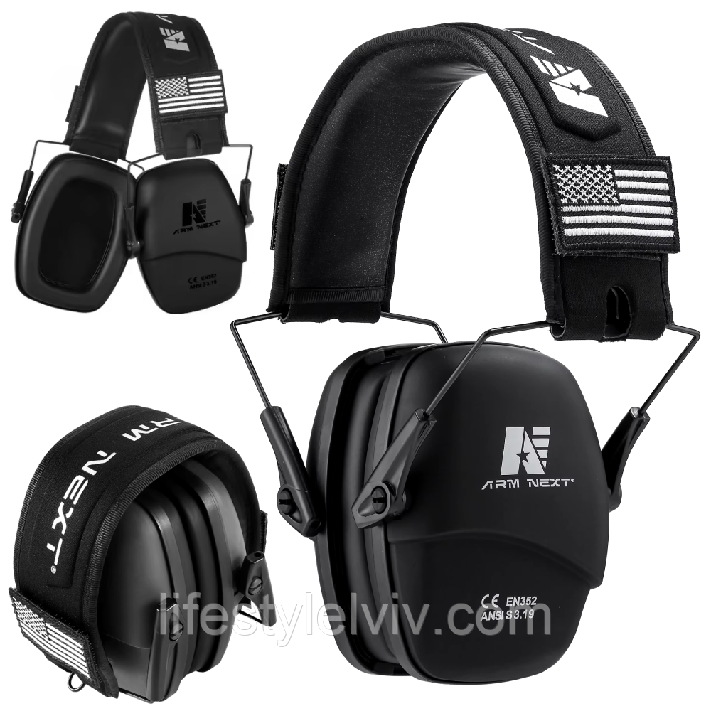 Тактичні навушники для стрільби з шумозаглушенням, Arm Next, Чорні / Навушники ЗСУ, фото 1