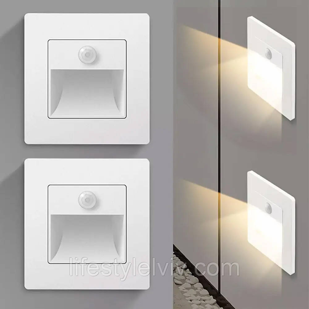 Комплект 2шт Вбудований світильник з датчиком руху HA-109 / Світильник для сходів / Підсвічування сходинок, фото 1