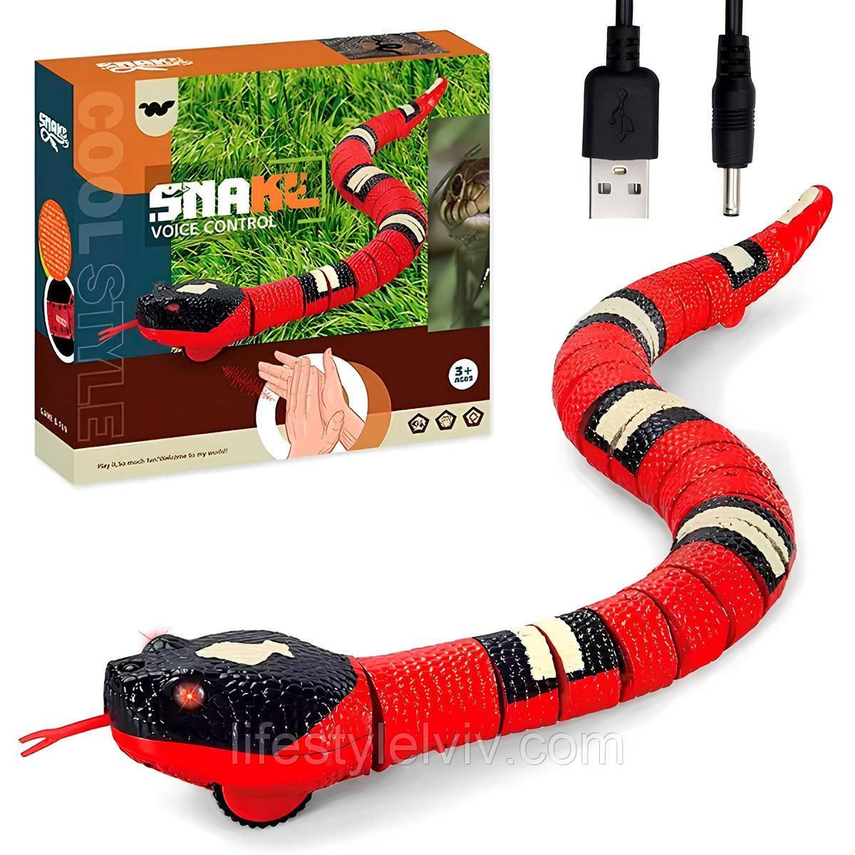 Інтерактивна іграшка змія (38,см), від USB, TT8004 / Змія на керуванні від плескання, фото 1