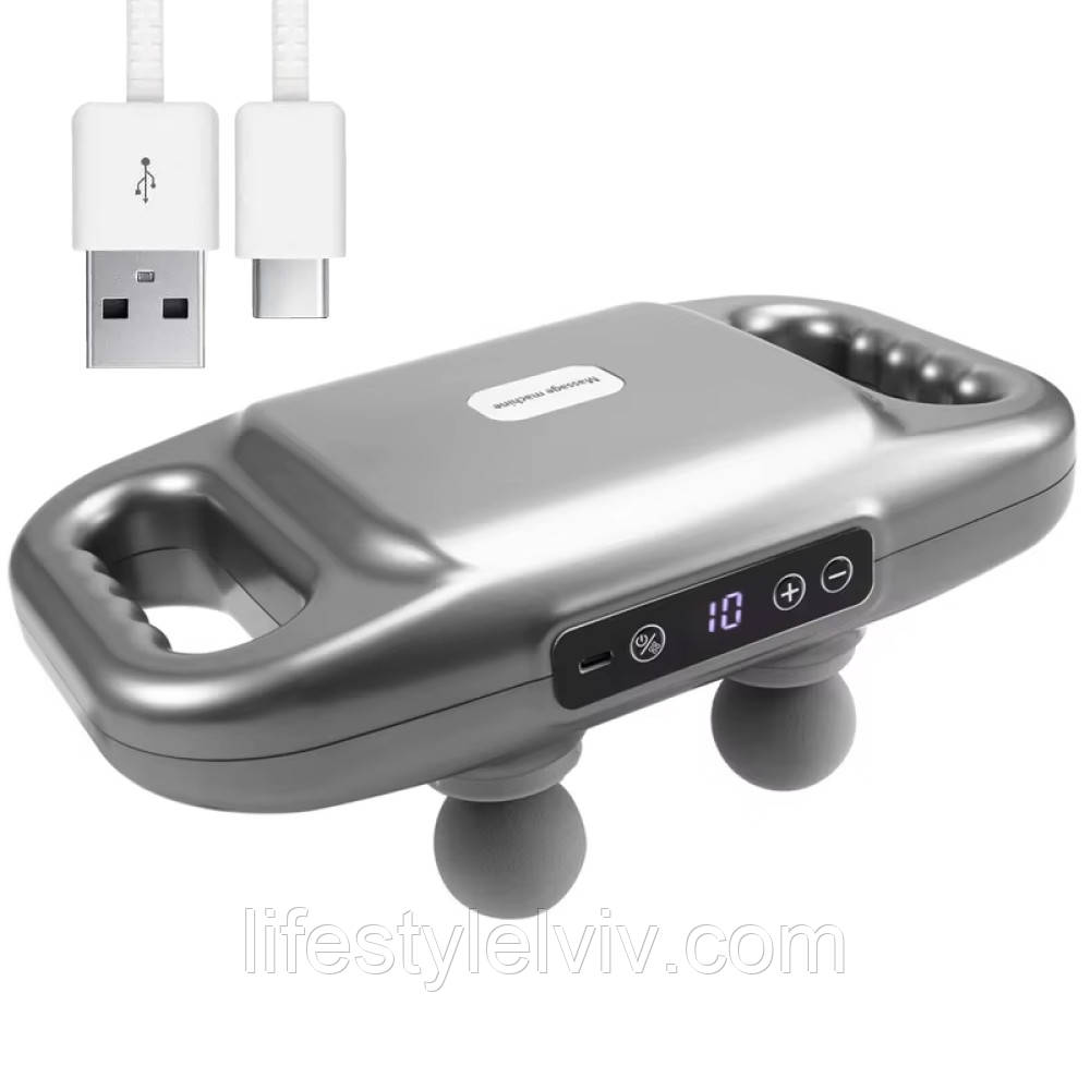 Перкусійний масажер для тіла, 4 головок, від USB, YCY -1601 / Масажер для спини / Вібромасажер, фото 1