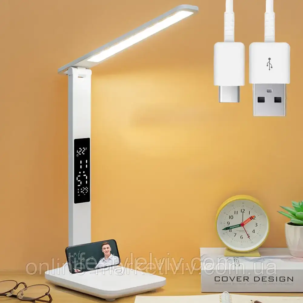 Настільна лампа з одним плафоном та дисплеєм на акумуляторі / Світлодіодна лампа / Лед лампа, фото 1