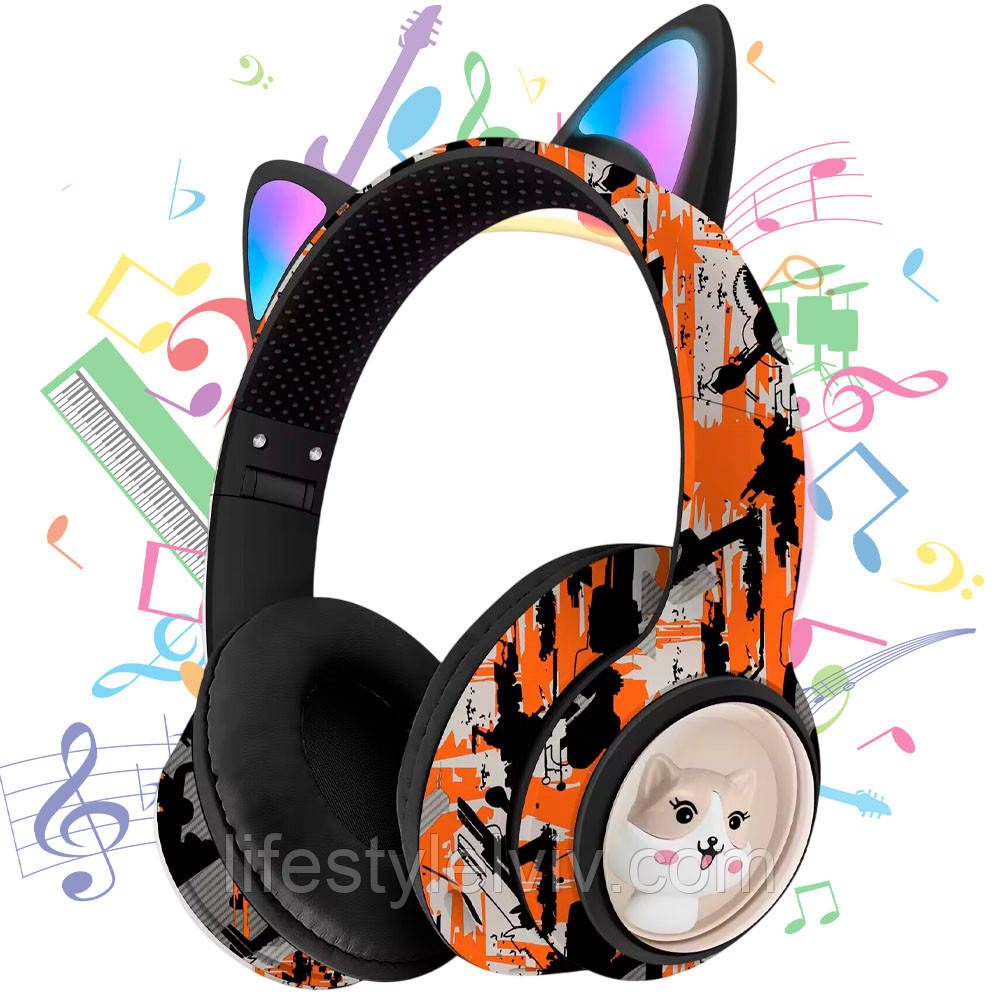 Бездротові навушники з вушками, Bluetooth, USB, AKZ-37 / Стерео навушники накладні / Блютуз навушники, фото 1