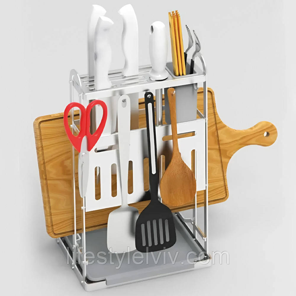 Кухонний органайзер-сушарка для посуду та ножів (43х24,5х18,5см) / Підставка для кухонного приладдя, фото 1