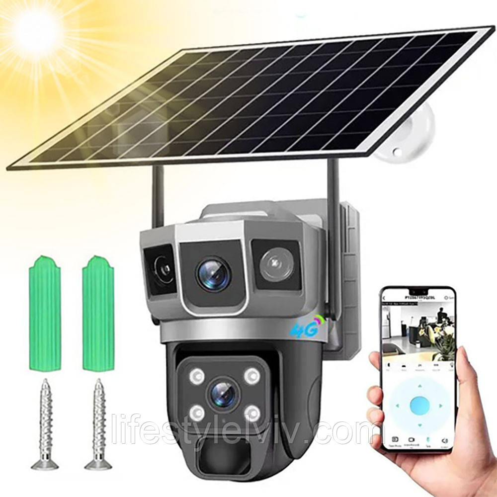 Камера відеоспостереження із сонячною панеллю 4G, 12Мп, VRT-VC20 / IP камера вулична / Камера спостереження, фото 1