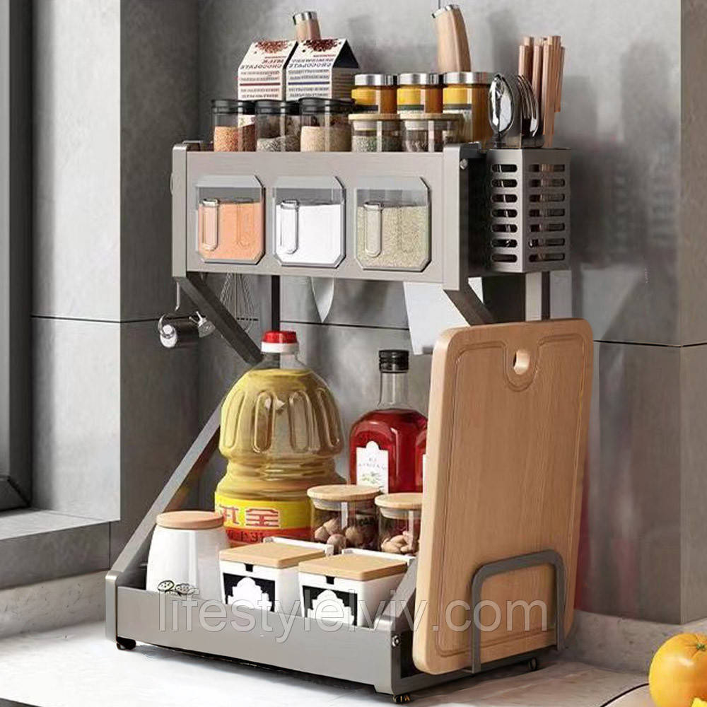 Кухонна полиця-органайзер з відсіками для спецій, 43х35х21см / Органайзер для кухонного приладдя, фото 1