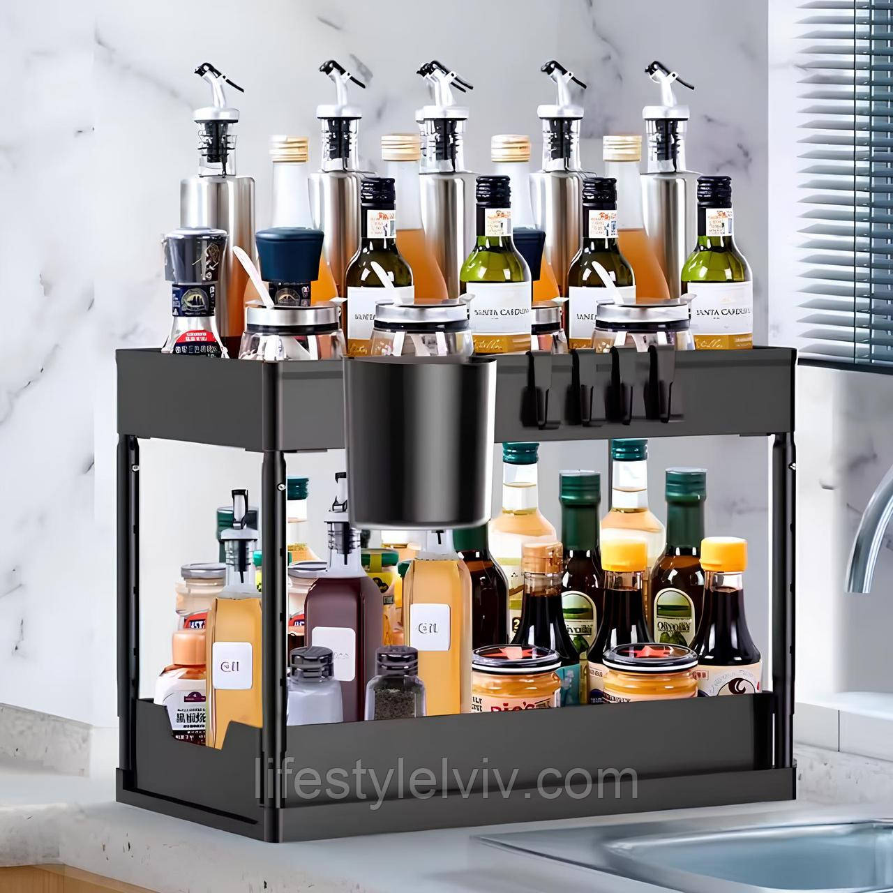 Органайзер для кухні 2 яруси (39,5×37×17,3см) / Кухонний органайзер / Полиця для кухні / Поличка для кухні, фото 1