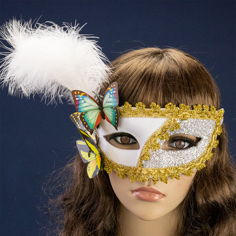 Венеціанська маска Загадка (біла з срібним), фото 1