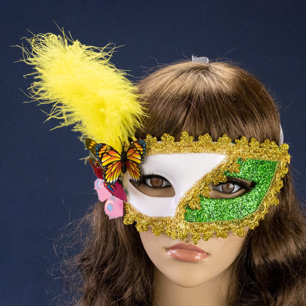 Венеціанська маска Загадка (біла з зеленим), фото 1