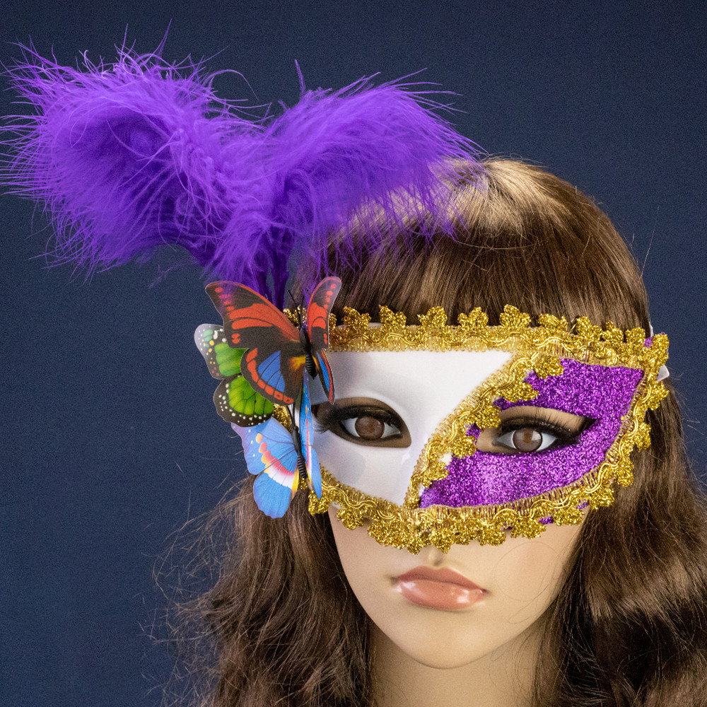 Венеціанська маска Загадка (біла з бузковим), фото 1