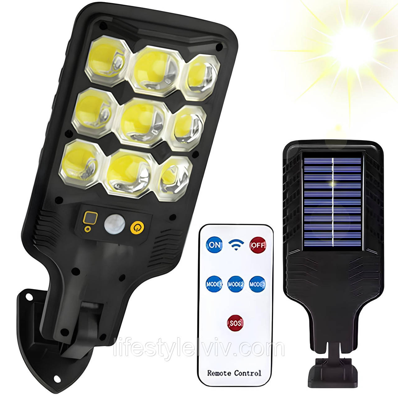 Вуличний ліхтар на сонячній батареї, 9 COB + Пульт, HS 8037B / Світильник із сонячною панеллю / Ліхтар вуличний, фото 1