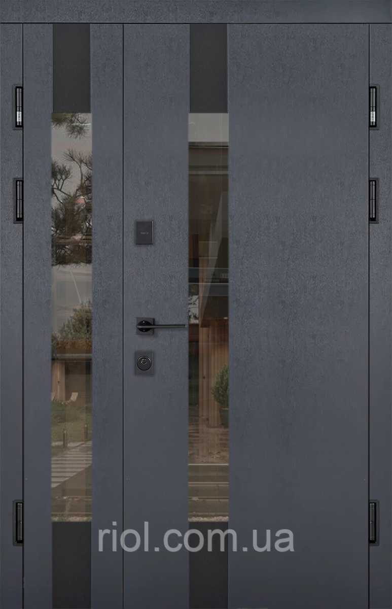 Полуторні вхідні двері з терморозривом Tower Termix Два склопакети Антрацит, фото 1